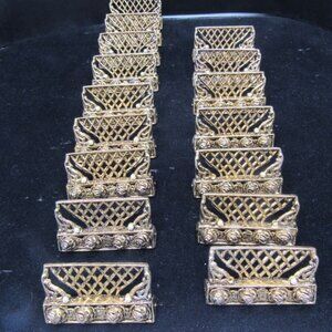Vintage Gold Colored Metal Place Card Holders. Set 16.
